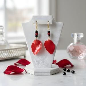 #352 HAND CRAFTED Earrings handcrafted handmade Orchid Dyed Red Resin Gold Tone